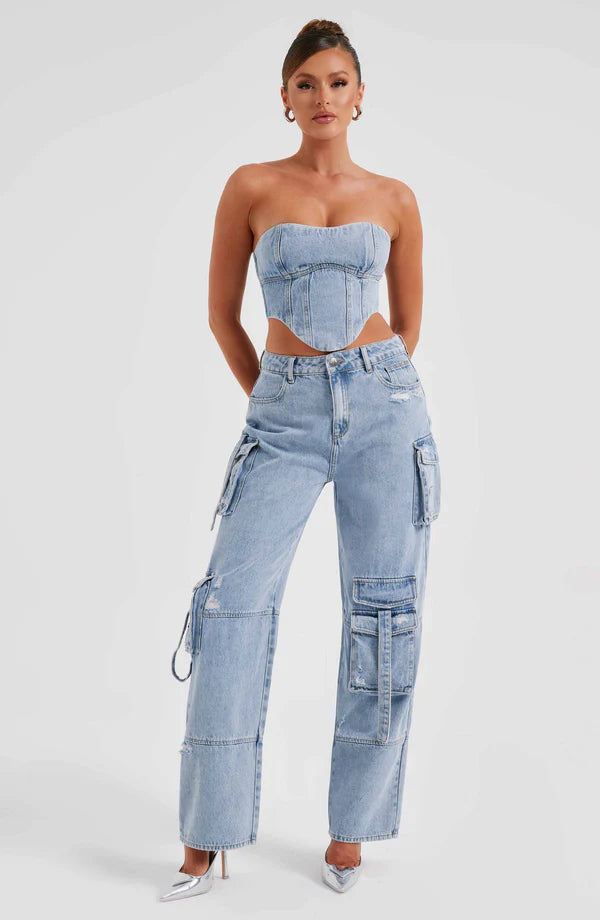Calça Jeans Cargo Belly