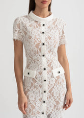 Vestido de Renda com Botões – Silhueta Fina e Detalhes Artísticos