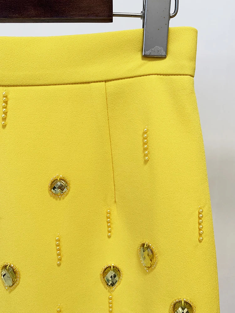 Conjunto Bordado Com cristais - Saia e Blusa gola