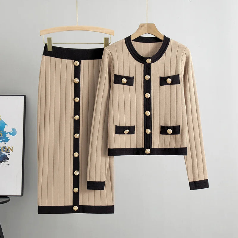 Conjunto Tricô Saia e Cardigan