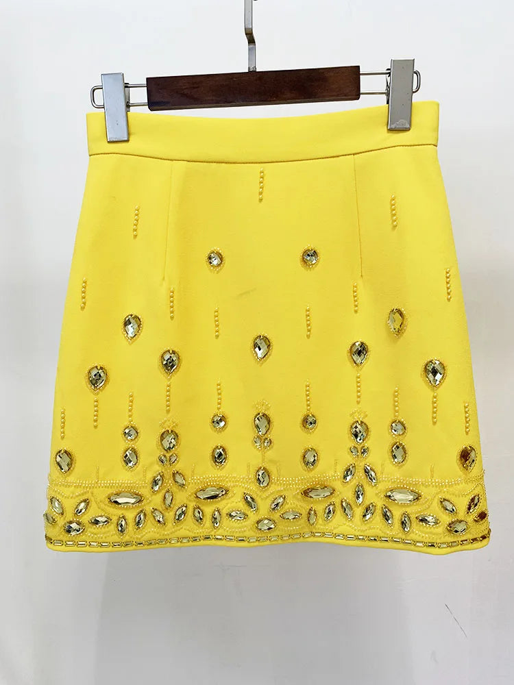 Conjunto Bordado Com cristais - Saia e Blusa gola