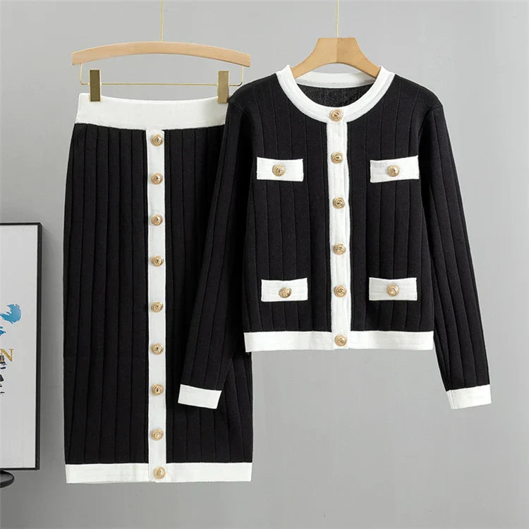 Conjunto Tricô Saia e Cardigan