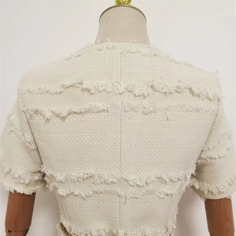 Vestido Tweed Com Cinto pérolas