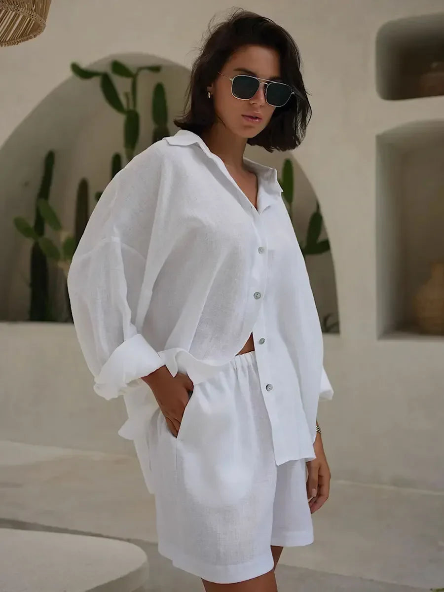 Conjunto Wolfeel – Camisa e Shorts com Manga Lanterna em Algodão 100%