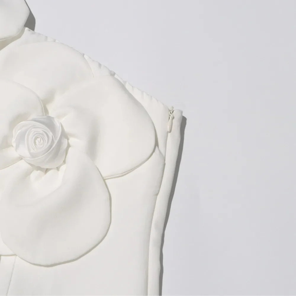 Vestido de Flores 3D – Sem Mangas, Elegância e Sofisticação