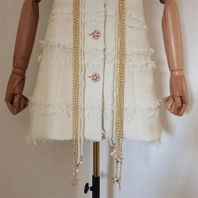 Vestido Tweed Com Cinto pérolas