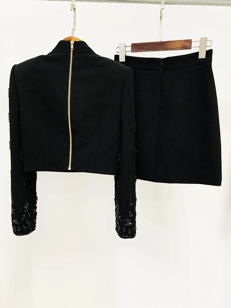 Conjunto Bordado Com cristais - Saia e Blusa gola