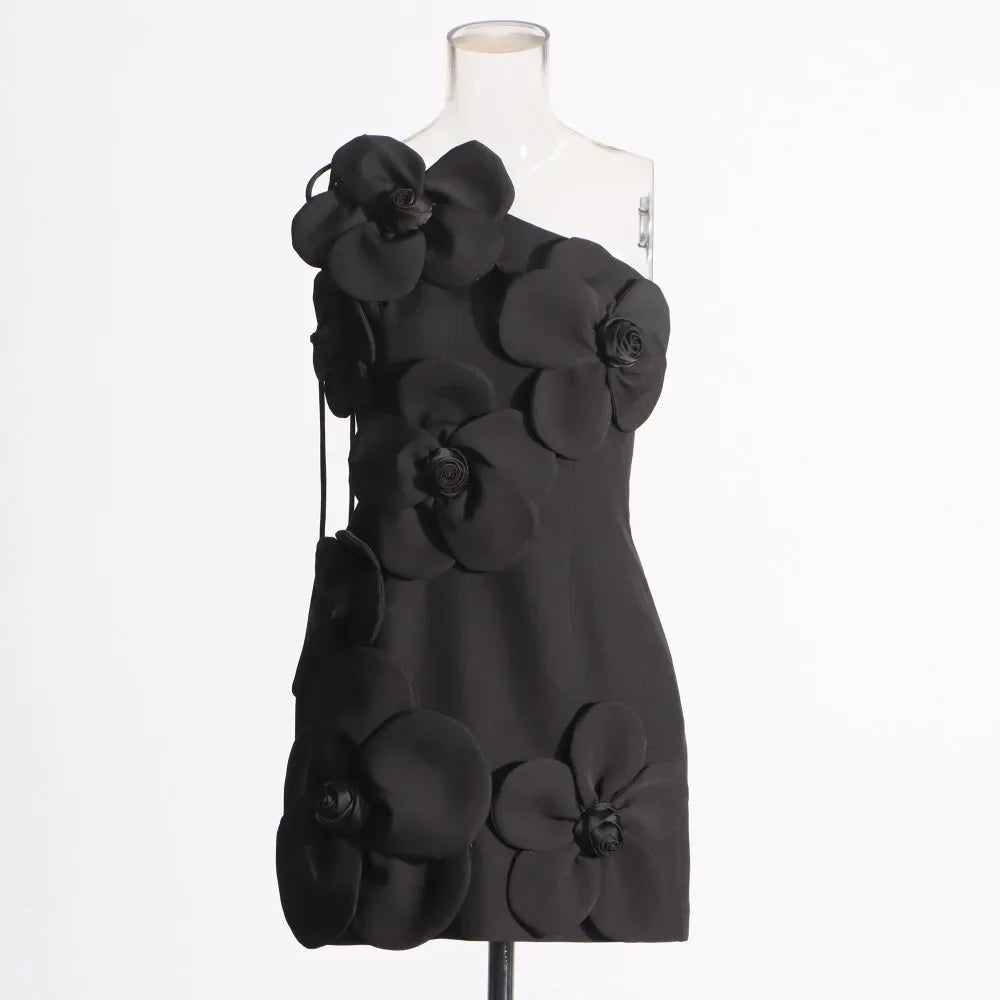 Vestido de Flores 3D – Sem Mangas, Elegância e Sofisticação