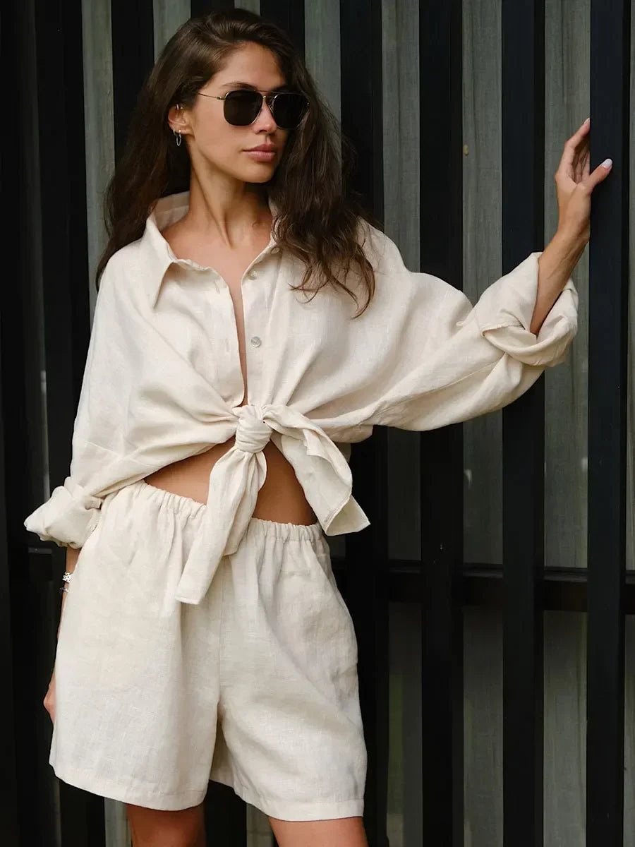 Conjunto Wolfeel – Camisa e Shorts com Manga Lanterna em Algodão 100%
