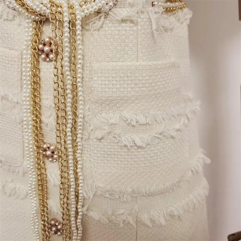 Vestido Tweed Com Cinto pérolas