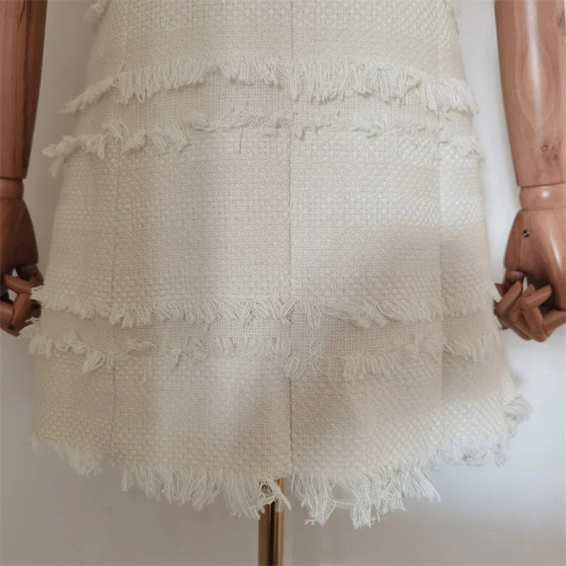 Vestido Tweed Com Cinto pérolas