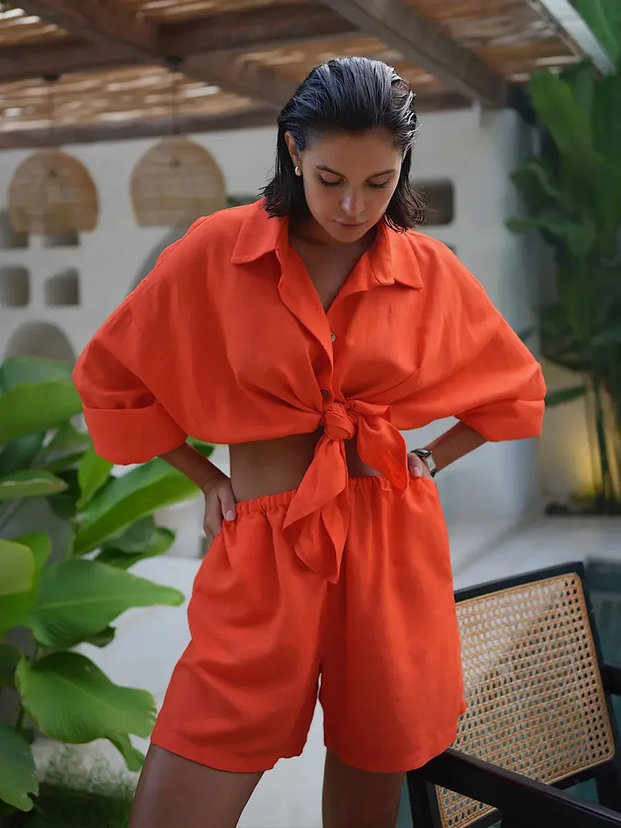 Conjunto Wolfeel – Camisa e Shorts com Manga Lanterna em Algodão 100%