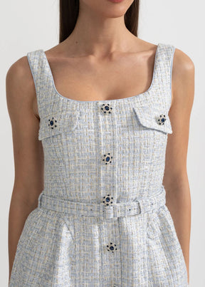 Vestido de Alça em Tweed com Cinto – Elegância e Toque Romântico