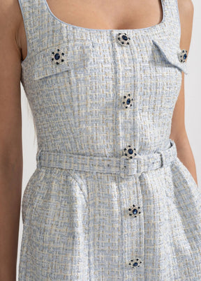 Vestido de Alça em Tweed com Cinto – Elegância e Toque Romântico