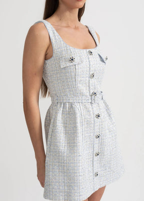 Vestido de Alça em Tweed com Cinto – Elegância e Toque Romântico