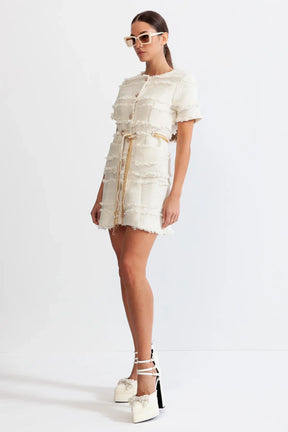 Vestido Tweed Com Cinto pérolas