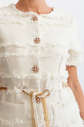 Vestido Tweed Com Cinto pérolas