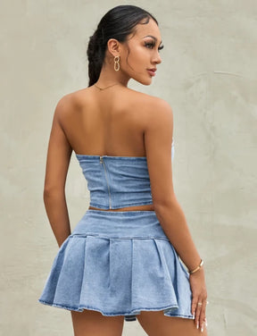 Conjunto Jeans Lesty com Cropped e Saia