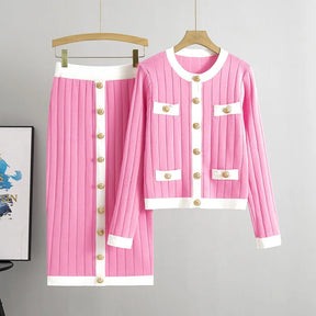 Conjunto Tricô Saia e Cardigan