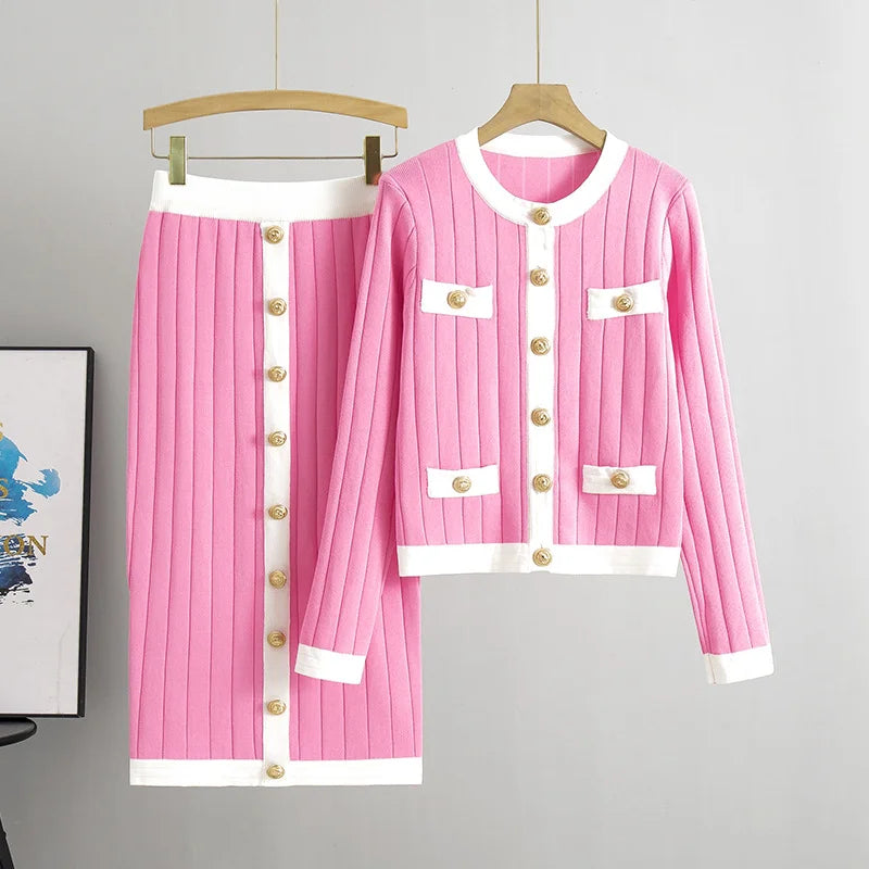Conjunto Tricô Saia e Cardigan