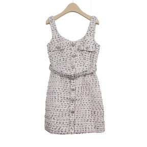 Vestido de Alça em Tweed com Cinto – Elegância e Toque Romântico