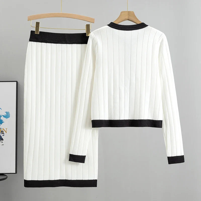 Conjunto Tricô Saia e Cardigan