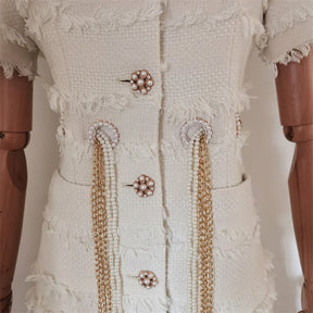 Vestido Tweed Com Cinto pérolas