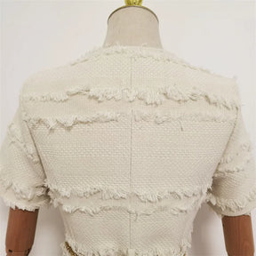 Vestido Tweed Com Cinto pérolas