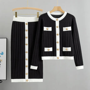 Conjunto Tricô Saia e Cardigan