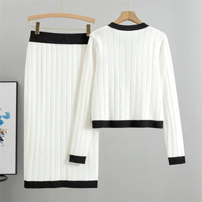 Conjunto Tricô Saia e Cardigan