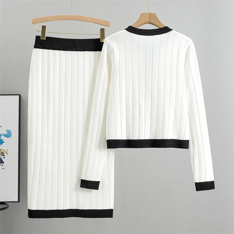 Conjunto Tricô Saia e Cardigan