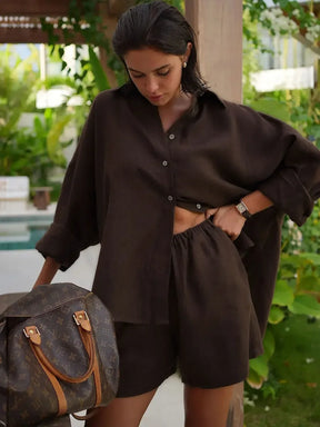 Conjunto Wolfeel – Camisa e Shorts com Manga Lanterna em Algodão 100%
