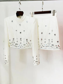 Conjunto Bordado Com cristais - Saia e Blusa gola