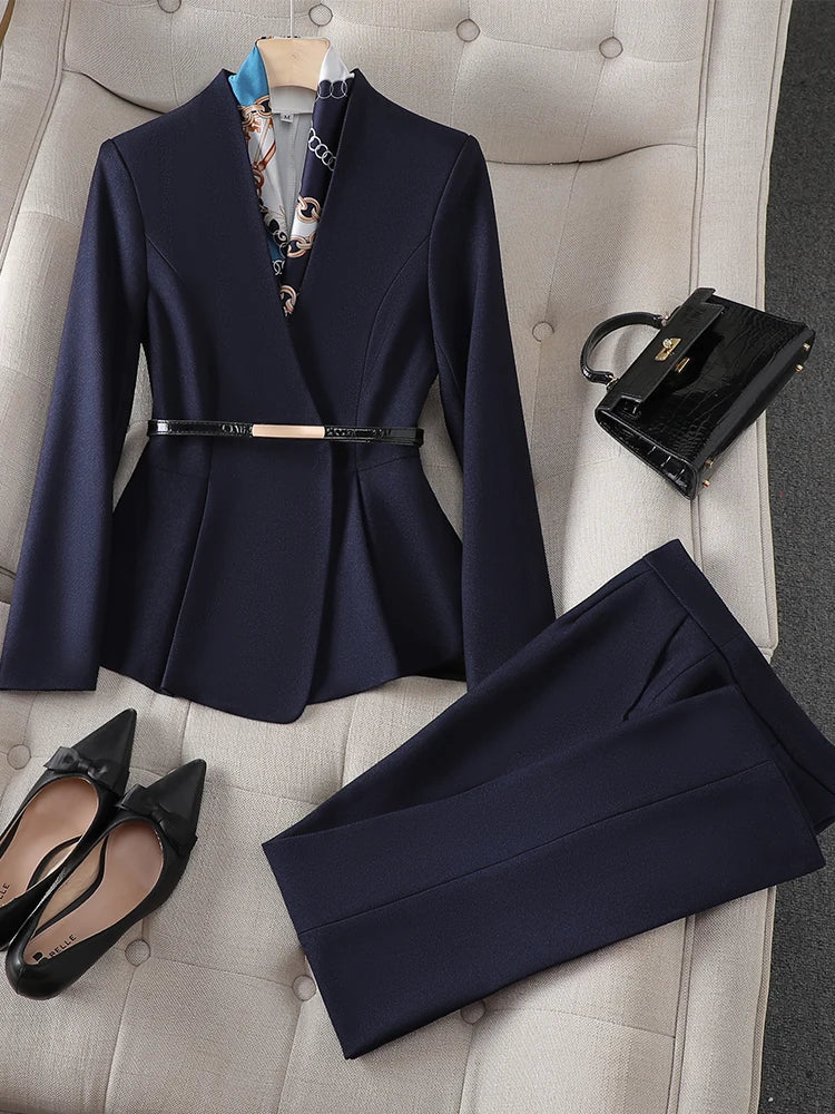 Conjunto Blazer e Calça Alfaiataria com cinto elegante