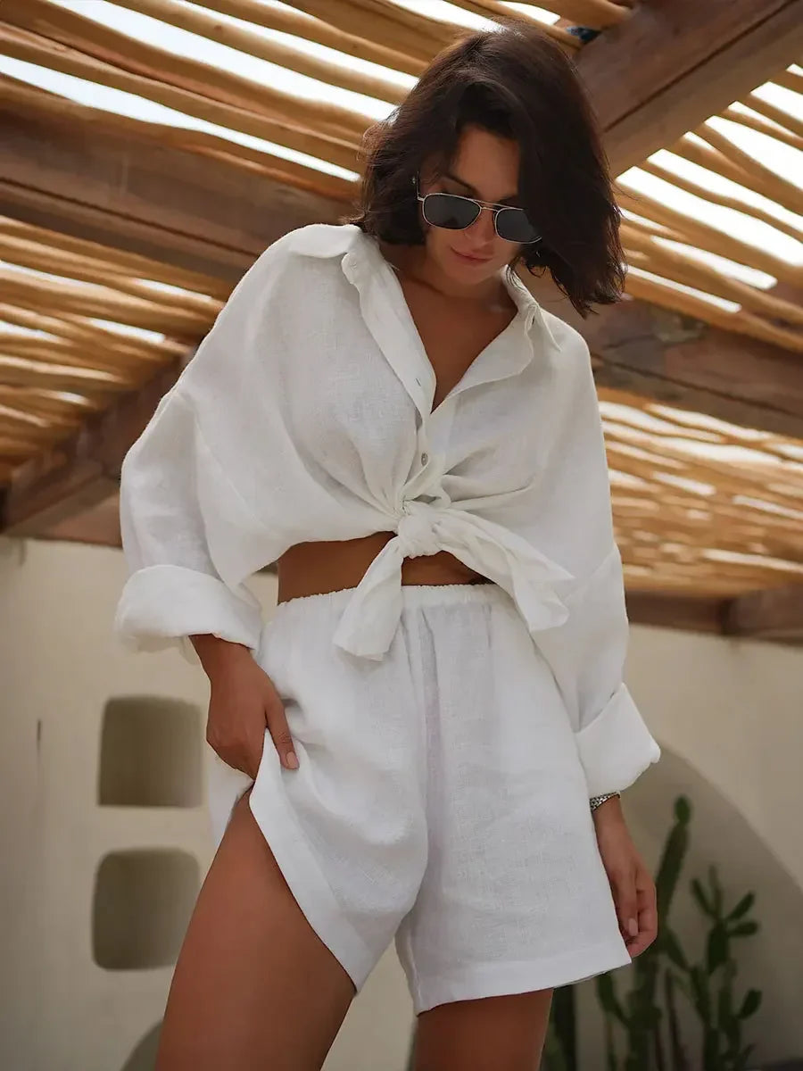 Conjunto Wolfeel – Camisa e Shorts com Manga Lanterna em Algodão 100%
