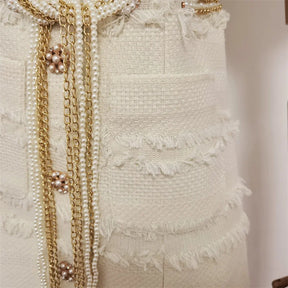 Vestido Tweed Com Cinto pérolas
