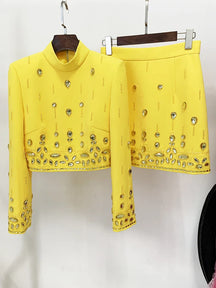 Conjunto Bordado Com cristais - Saia e Blusa gola