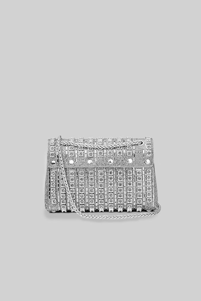 Bolsa Glamour Prateada com Brilho de Strass