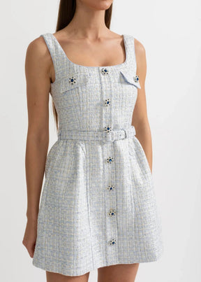 Vestido de Alça em Tweed com Cinto – Elegância e Toque Romântico