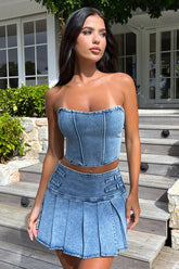 Conjunto Jeans Lesty com Cropped e Saia