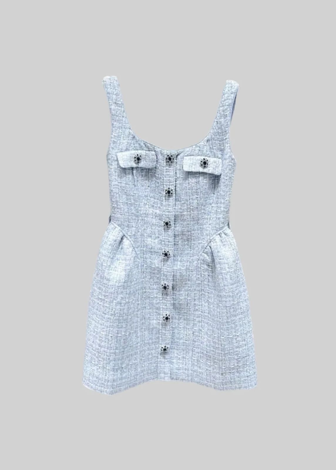 Vestido de Alça em Tweed com Cinto – Elegância e Toque Romântico