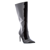 Bota Cano Alto Gabriela Salto Fino Recortes Verniz Preto
